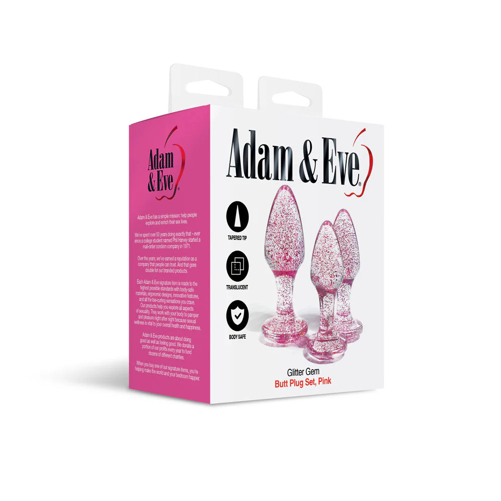 Adam & Eve Glitter Gem 3-Piece Butt Plug Set - Pink - Glitter Pink Butt Plugs - Set of 3 Sizes - Image 5