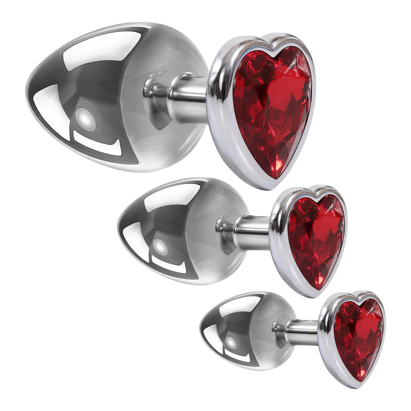Adam & Eve Three Hearts Gem Anal Plug Set - Metallic Butt Plugs with Gem Bases - Set of 3 Sizes - Image 4