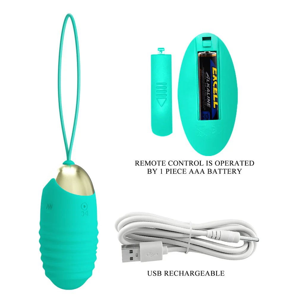 Party Up IAN Remote Egg - Teal - Teal USB Rechargeable Vibrating Egg with Wireless Remote - Image 6