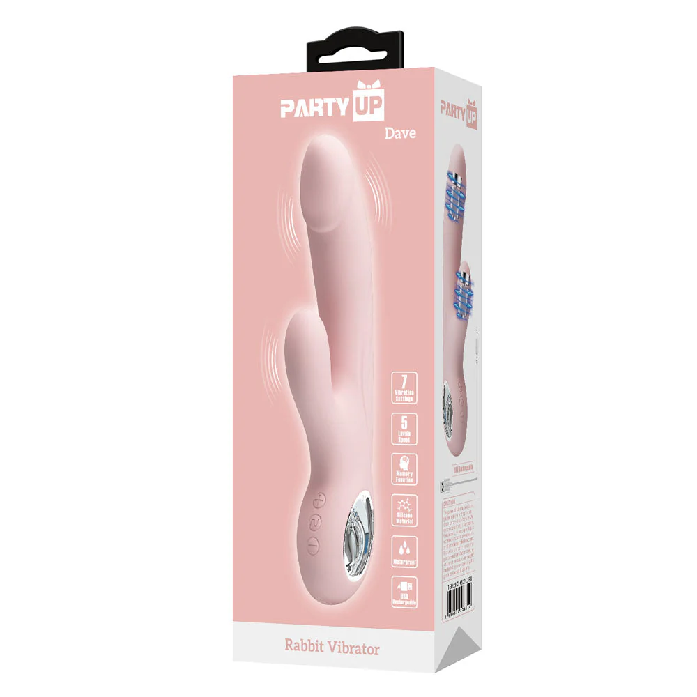 Party Up DAVE Rabbit Vibe - Pink - Pink 19 cm USB Rechargeable Rabbit Vibrator - Image 8