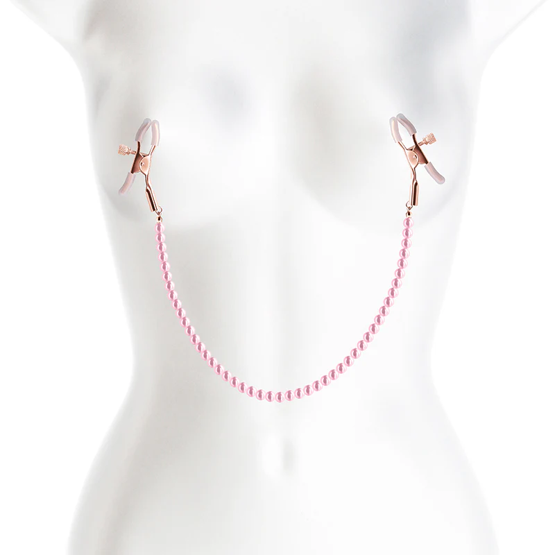 Bound DC1 Alligator Style with Pink Pearl Chain Nipple Clamps - Image 3