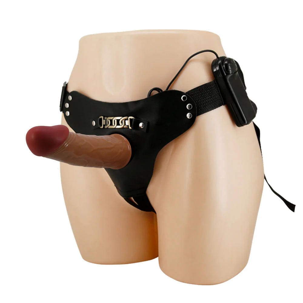 Party Up NELSON Vibrating Strap-On - Brown 17.5 cm Vibrating Hollow Strap-On - Image 3