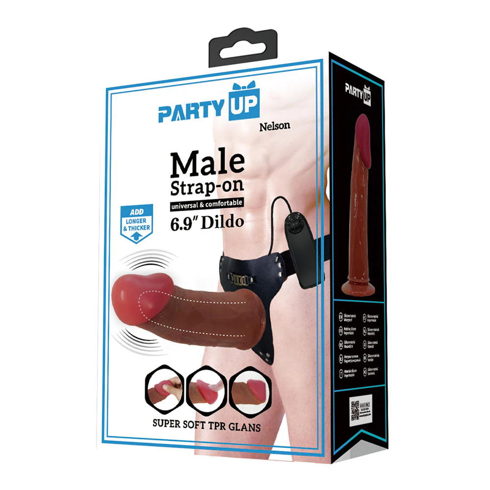Party Up NELSON Vibrating Strap-On - Brown 17.5 cm Vibrating Hollow Strap-On - Image 7