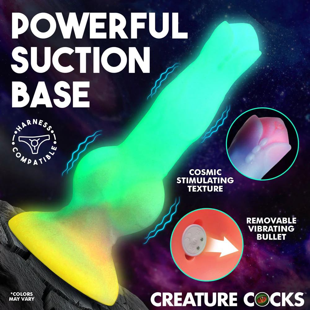 Creature Cocks Astro Cock - Glow In Dark 20.6 cm Vibrating Fantasy Dildo with Remote - Image 4
