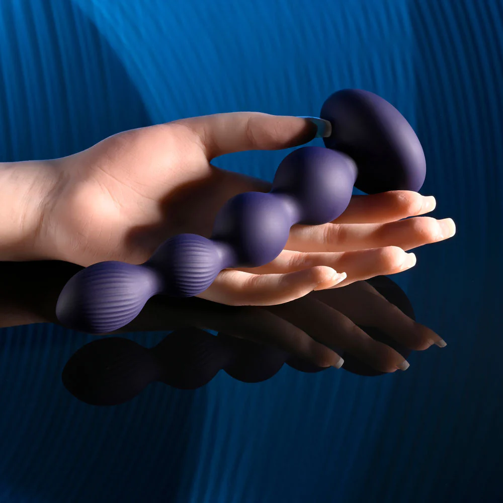 Evolved PLEASURE ORBIT - Navy Blue 17.8 cm USB Rechargeable Twirling & Vibrating Anal Beads with Remote - Image 3