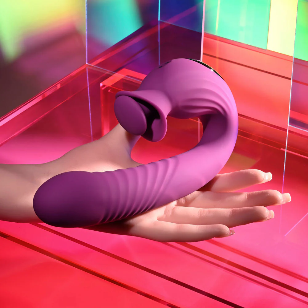 Evolved DEEP ECSTASY - Purple 16.5 cm USB Rechargeable Thrusting and Tapping Vibrator - Image 2