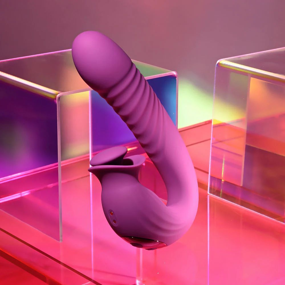 Evolved DEEP ECSTASY - Purple 16.5 cm USB Rechargeable Thrusting and Tapping Vibrator - Image 3