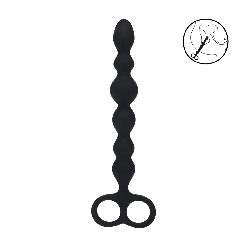LEVELZ Beaded Silicone Anal Probe with Double Loop - Black 24.5 cm Anal Beads - Image 2