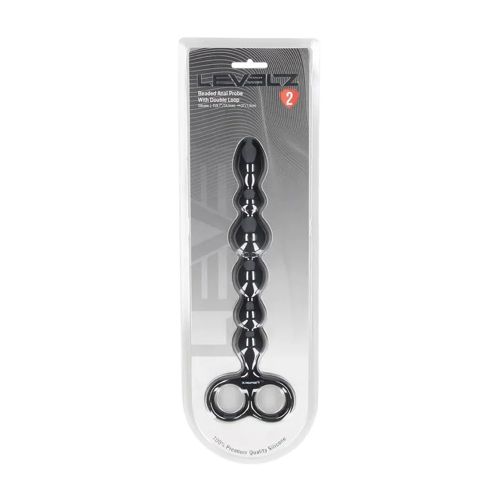 LEVELZ Beaded Silicone Anal Probe with Double Loop - Black 24.5 cm Anal Beads - Image 6