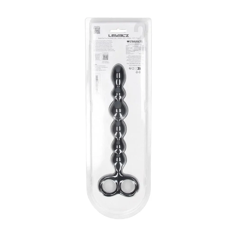 LEVELZ Beaded Silicone Anal Probe with Double Loop - Black 24.5 cm Anal Beads - Image 7