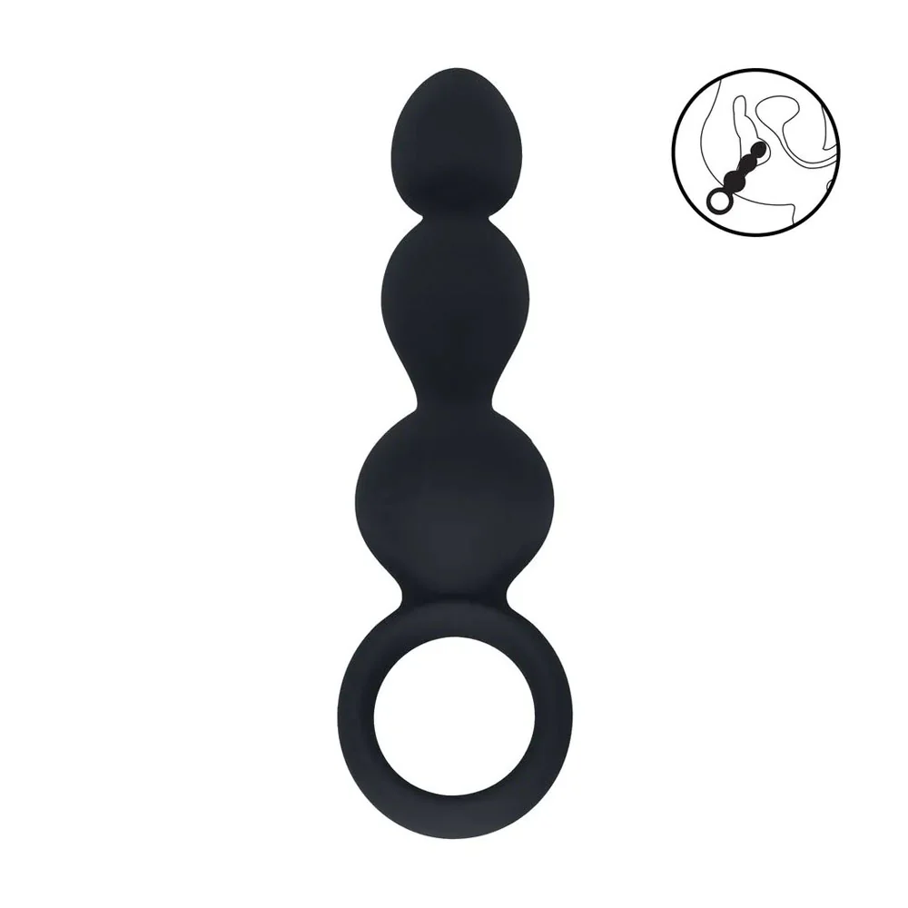 LEVELZ Beaded Silicone Anal Probe with Loop - Black 15.3 cm Beaded Anal Plug - Image 2
