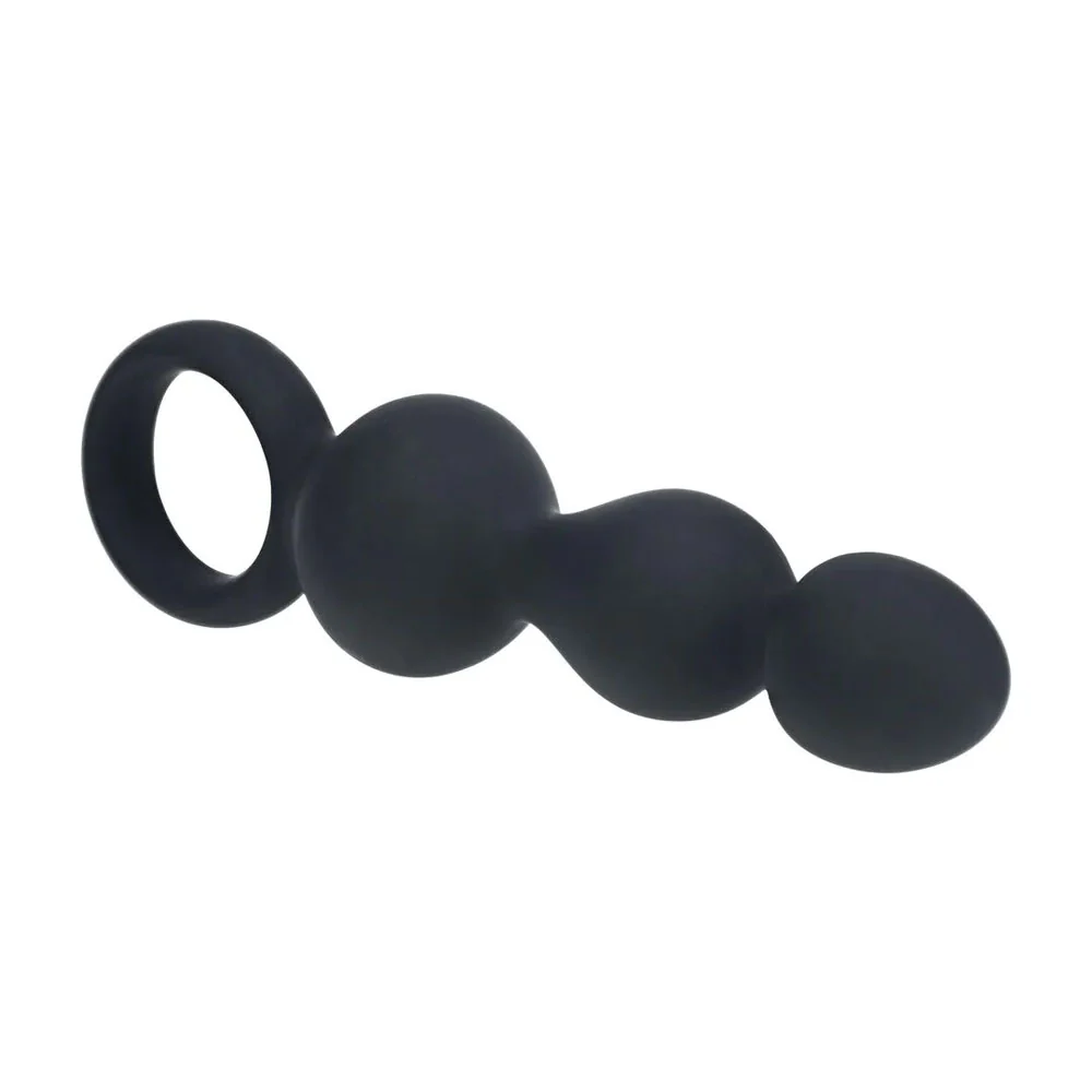 LEVELZ Beaded Silicone Anal Probe with Loop - Black 15.3 cm Beaded Anal Plug - Image 3