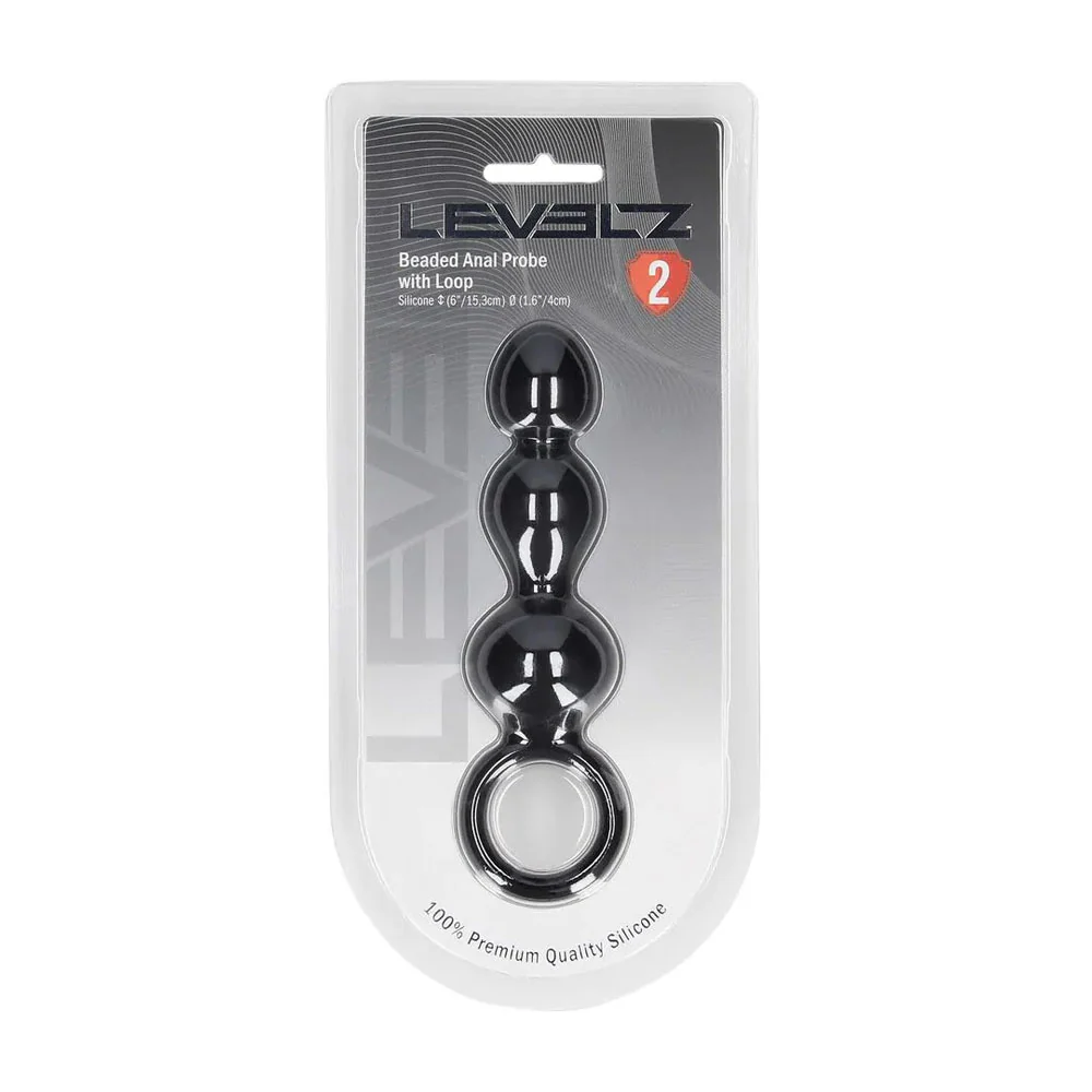 LEVELZ Beaded Silicone Anal Probe with Loop - Black 15.3 cm Beaded Anal Plug - Image 6