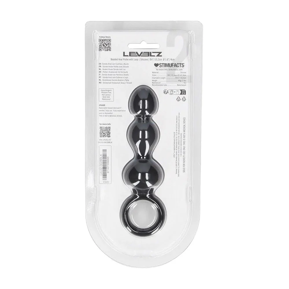 LEVELZ Beaded Silicone Anal Probe with Loop - Black 15.3 cm Beaded Anal Plug - Image 7