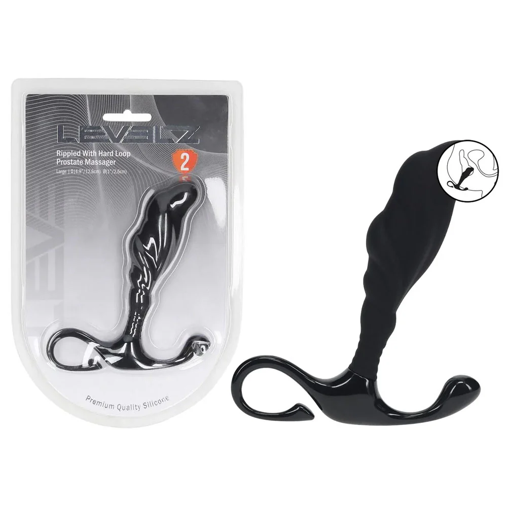 LEVELZ Rippled with Hard Loop Prostate Massager - Large - Black Large Prostate Massager