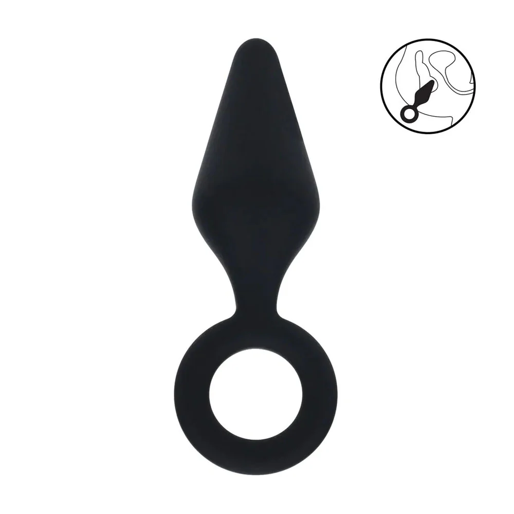 LEVELZ Silicone Anal Plug with Loop - Medium - Black - Black Medium Butt Plug - Image 2