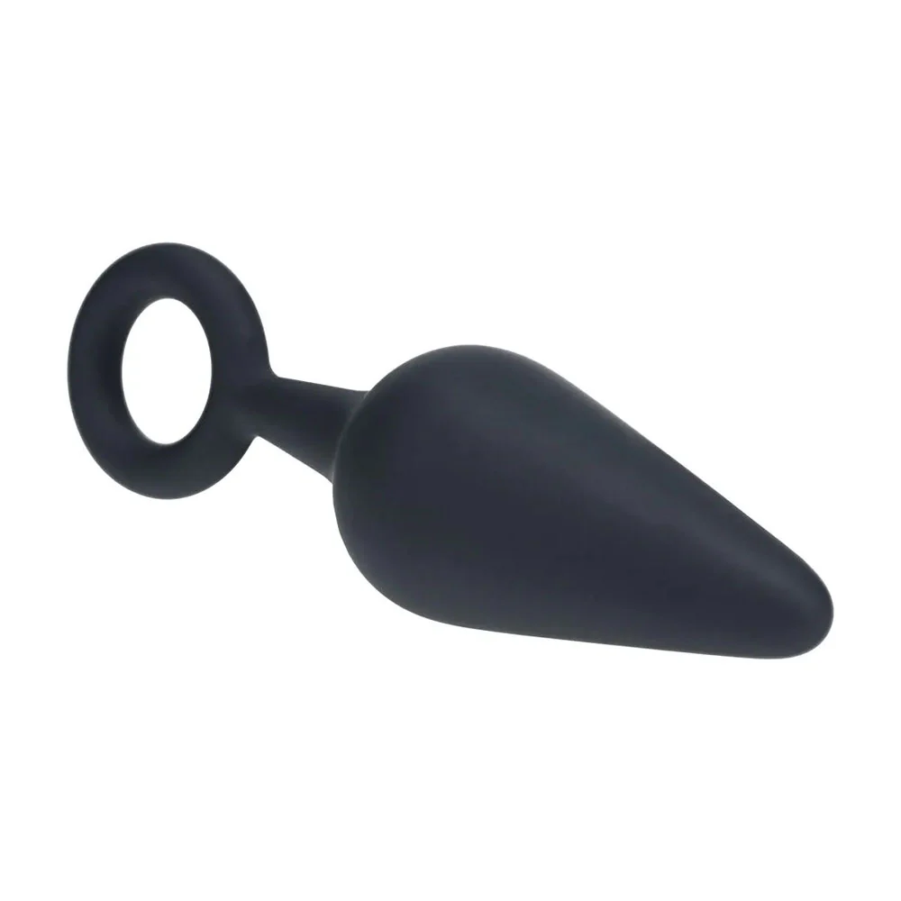 LEVELZ Silicone Anal Plug with Loop - Medium - Black - Black Medium Butt Plug - Image 3