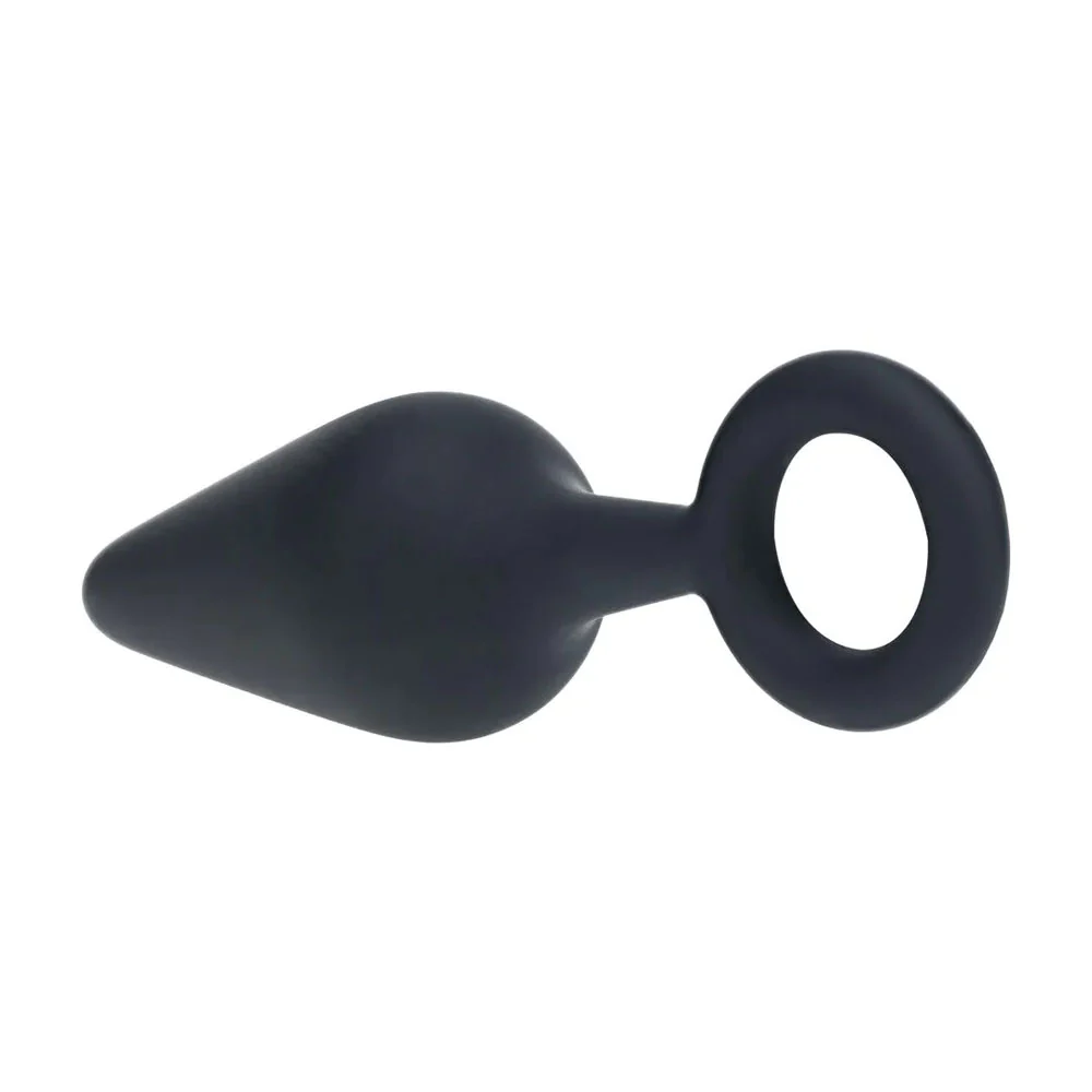 LEVELZ Silicone Anal Plug with Loop - Medium - Black - Black Medium Butt Plug - Image 4