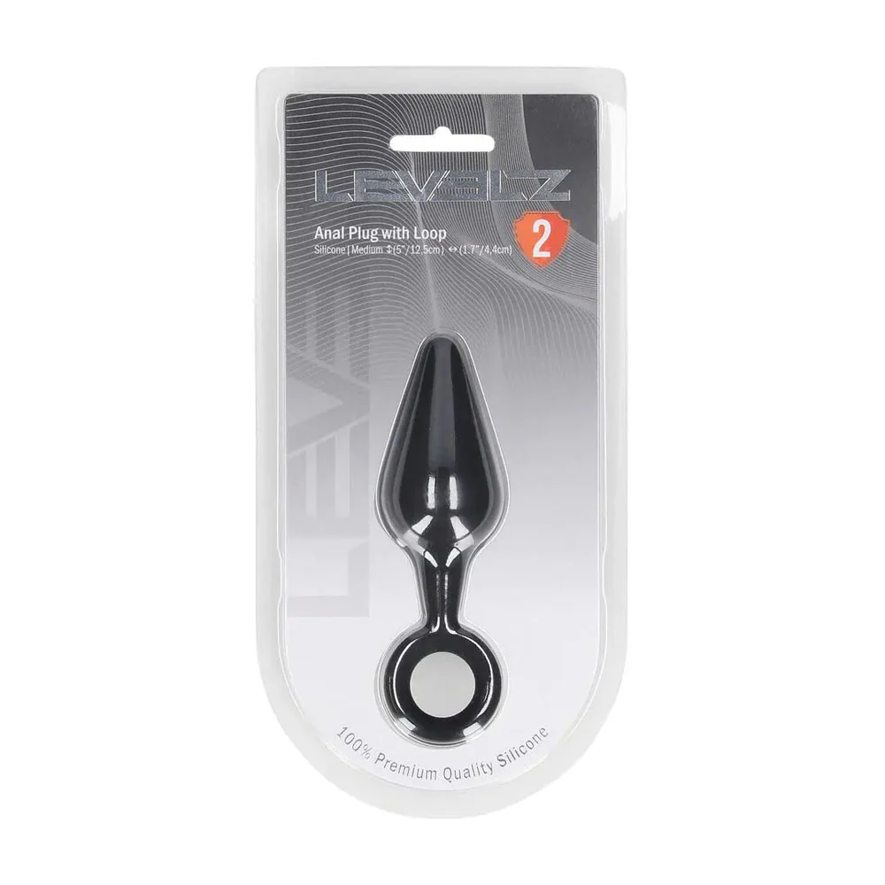 LEVELZ Silicone Anal Plug with Loop - Medium - Black - Black Medium Butt Plug - Image 7
