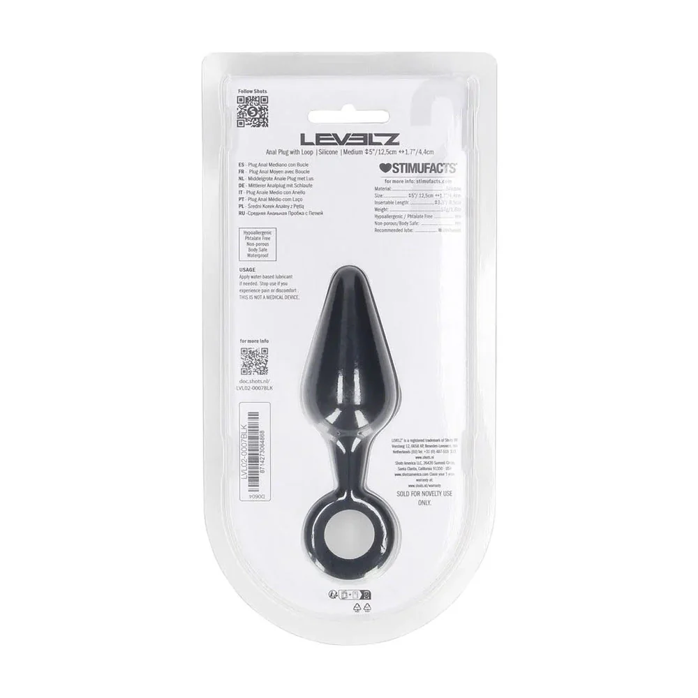 LEVELZ Silicone Anal Plug with Loop - Medium - Black - Black Medium Butt Plug - Image 8