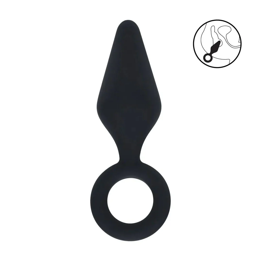 LEVELZ Silicone Anal Plug with Loop - Small - Black - Black Small Butt Plug - Image 2