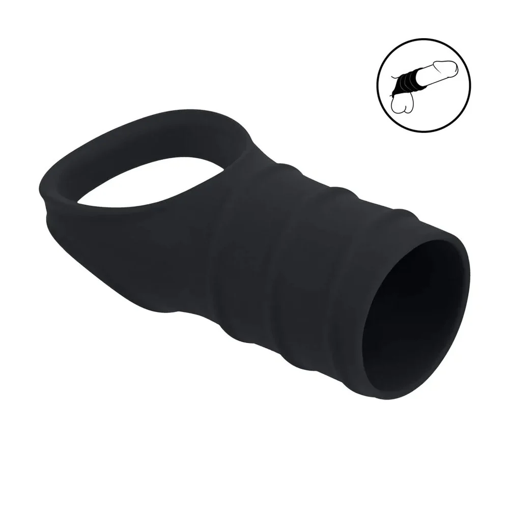 LEVELZ Silicone Cock Ring & Ribbed Sleeve - Black Cock Ring with Sleeve - Image 2