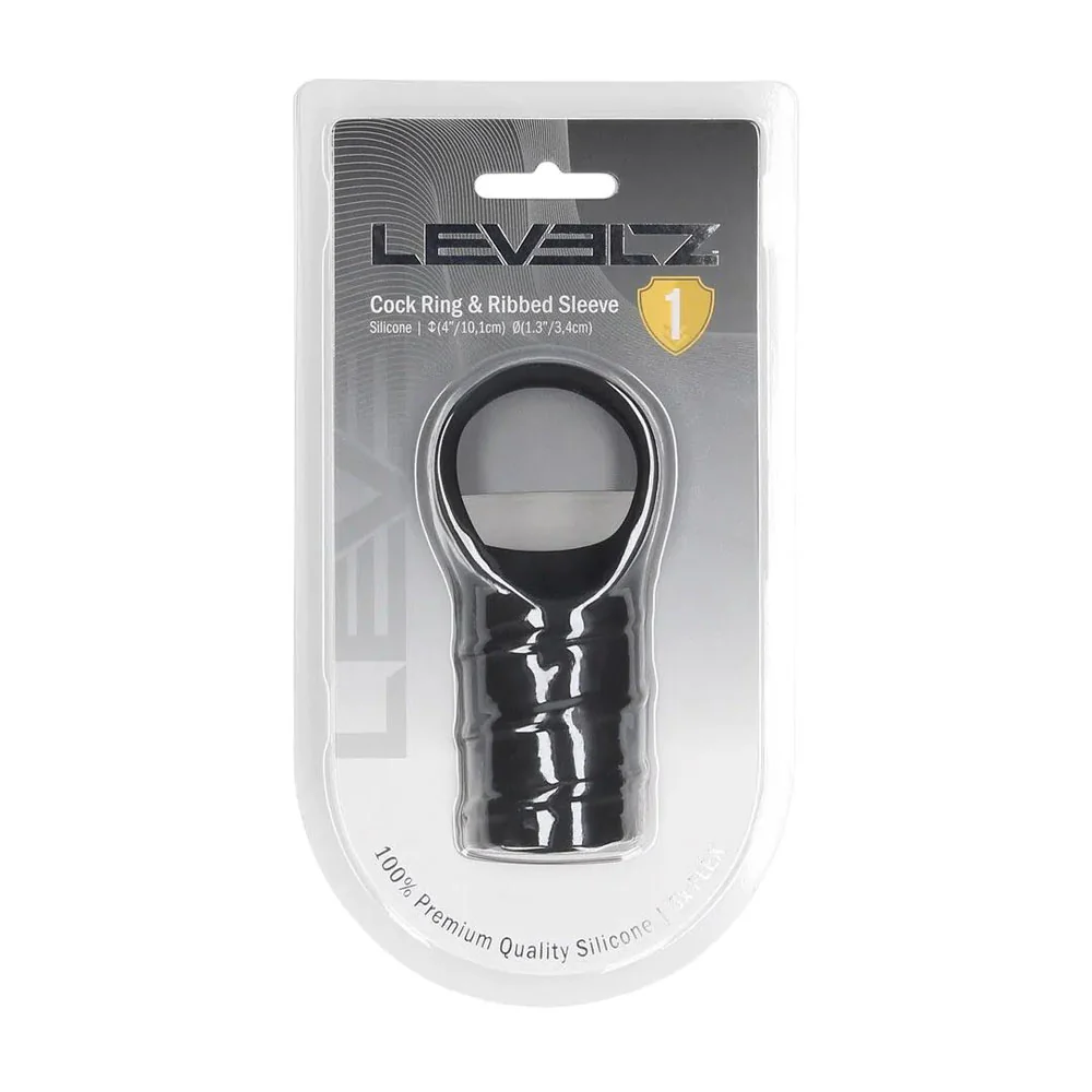 LEVELZ Silicone Cock Ring & Ribbed Sleeve - Black Cock Ring with Sleeve - Image 6