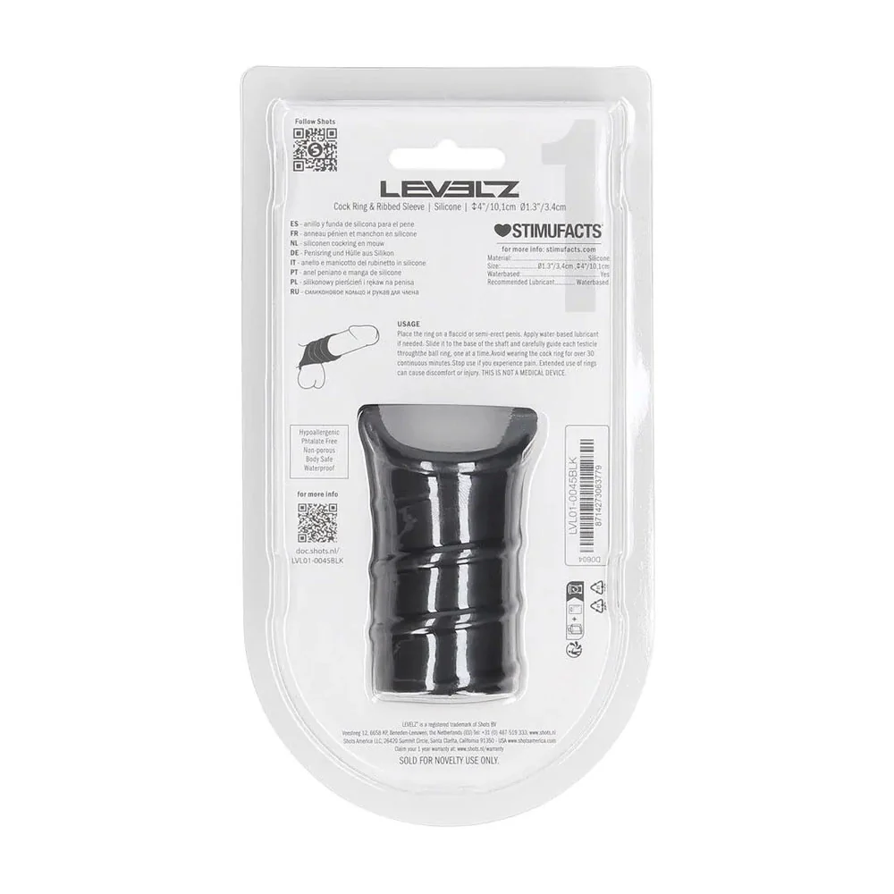 LEVELZ Silicone Cock Ring & Ribbed Sleeve - Black Cock Ring with Sleeve - Image 7