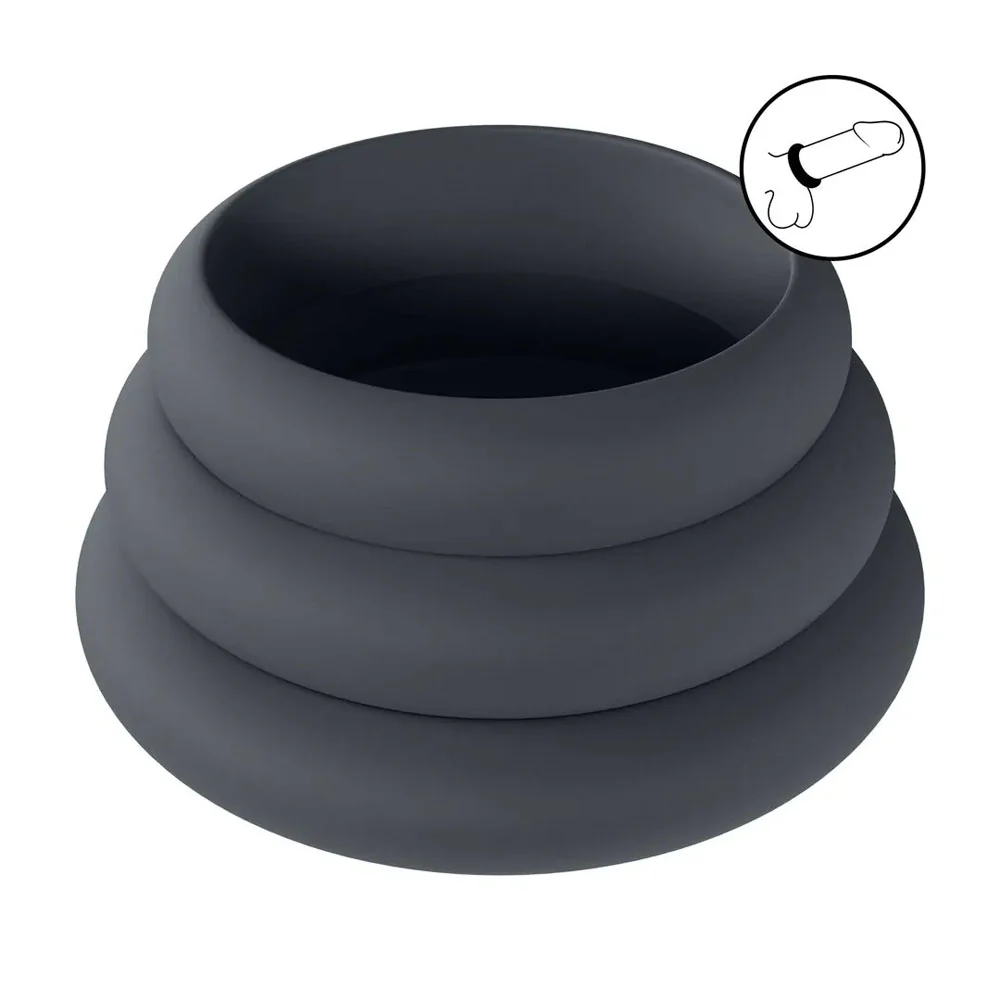 LEVELZ Wide O Silicone Cock Ring Set of 3 - S/M/L - Black Cock Rings - Set of 3 Sizes - Image 3