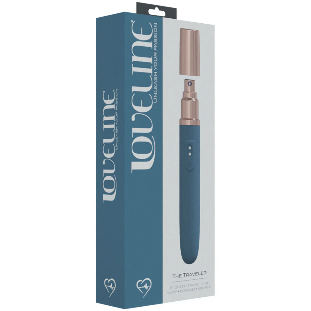 LOVELINE The Traveler - Blue - Blue 17.6 cm USB Rechargeable Vibrator with Lube Applicator - Image 4