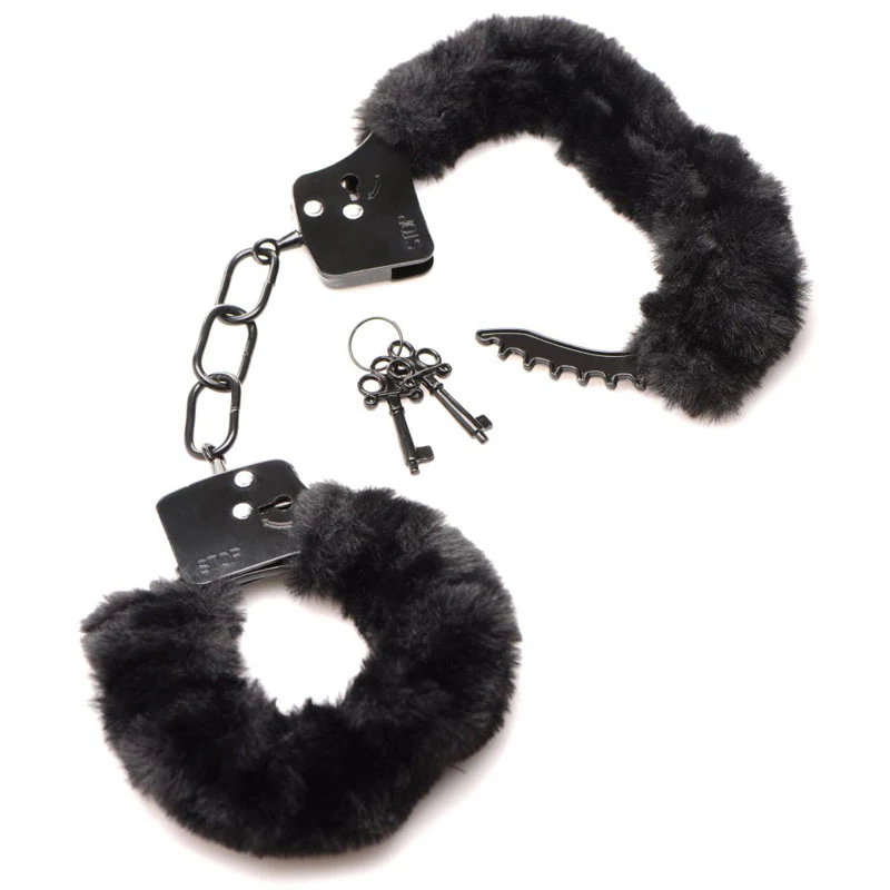 Master Series Cuffed in Fur - Black Fluffy Handcuffs - Image 5