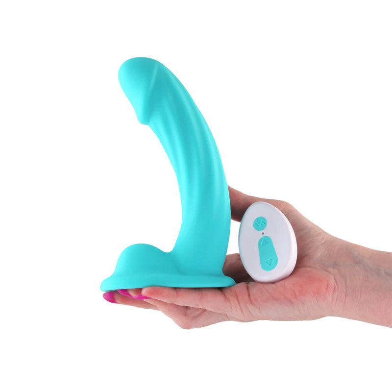 Colours Curve - Vibrating 6'' Dildo - Teal - Teal 16.4 cm USB Rechargeable Vibrating Dildo with Wireless Remote - Image 2