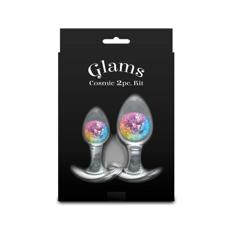 Glams Cosmic 2pc Kit - Rainbow - Clear/Rainbow Butt Plugs - Set of 2 Sizes - Image 4