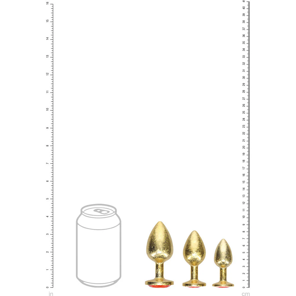 OUCH! Milan Collection - Metal Anal Plug Set - Gold - Gold Butt Plugs with Gem Bases - Set of 3 Sizes - Image 6