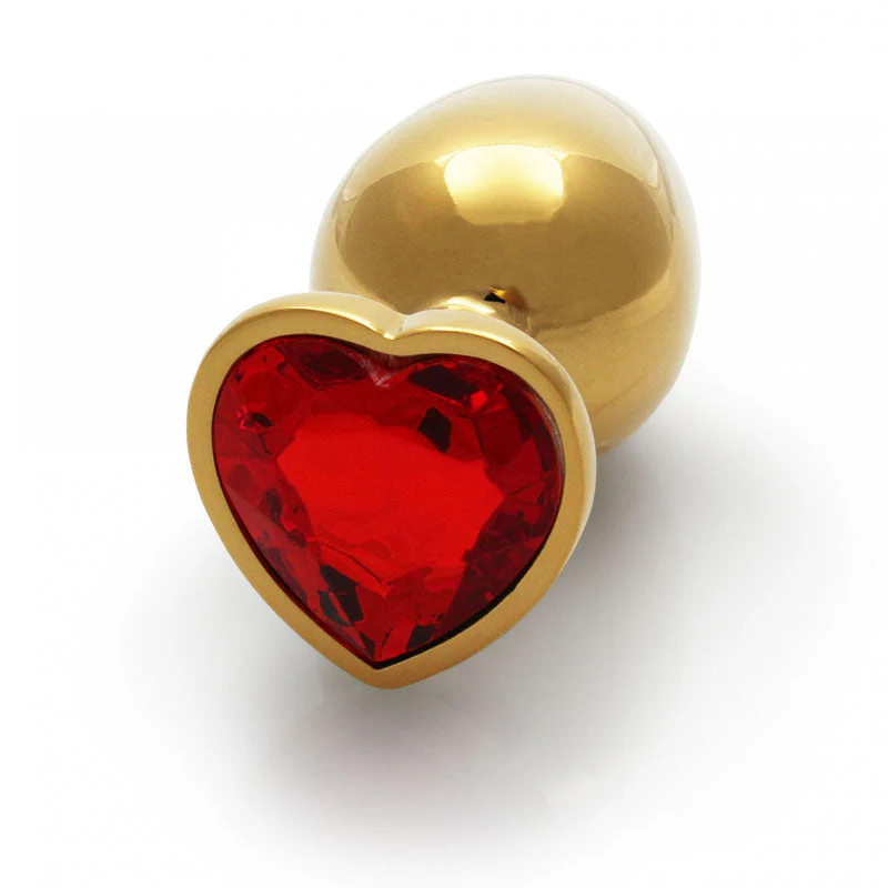 OUCH! Heart Gem Gold Butt Plug - Large - Gold 9.3 cm Large Butt Plug with Heart Gem Base - Image 5