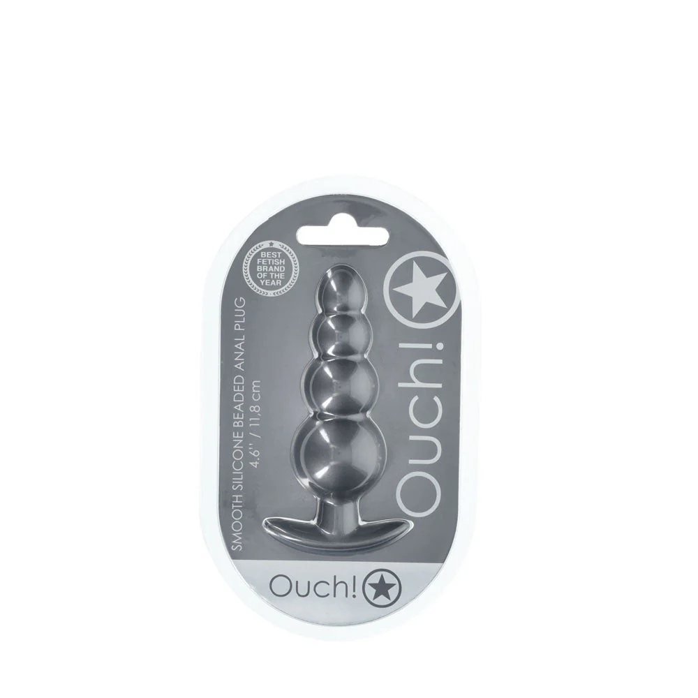 OUCH! Beaded Anal Plug - Gun Metal - Gun Metal Grey 11.7 cm Butt Plug - Image 3