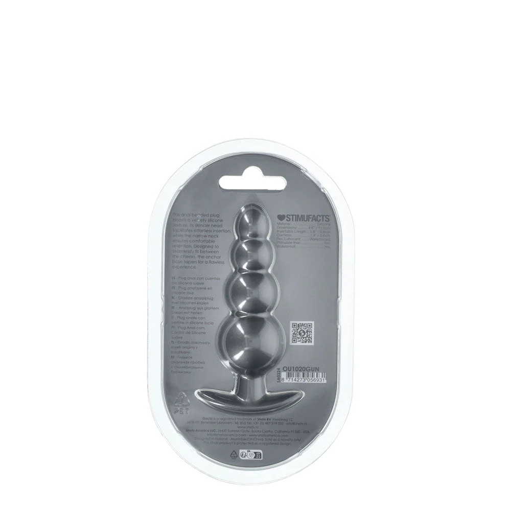 OUCH! Beaded Anal Plug - Gun Metal - Gun Metal Grey 11.7 cm Butt Plug - Image 4