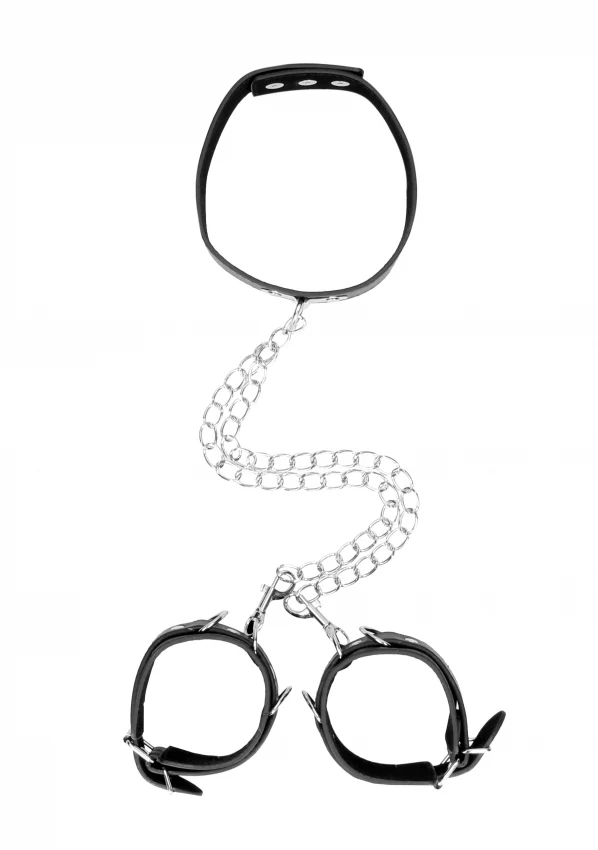 Ouch Black & White Bonded Leather Collar with Wrist Cuffs - Image 2