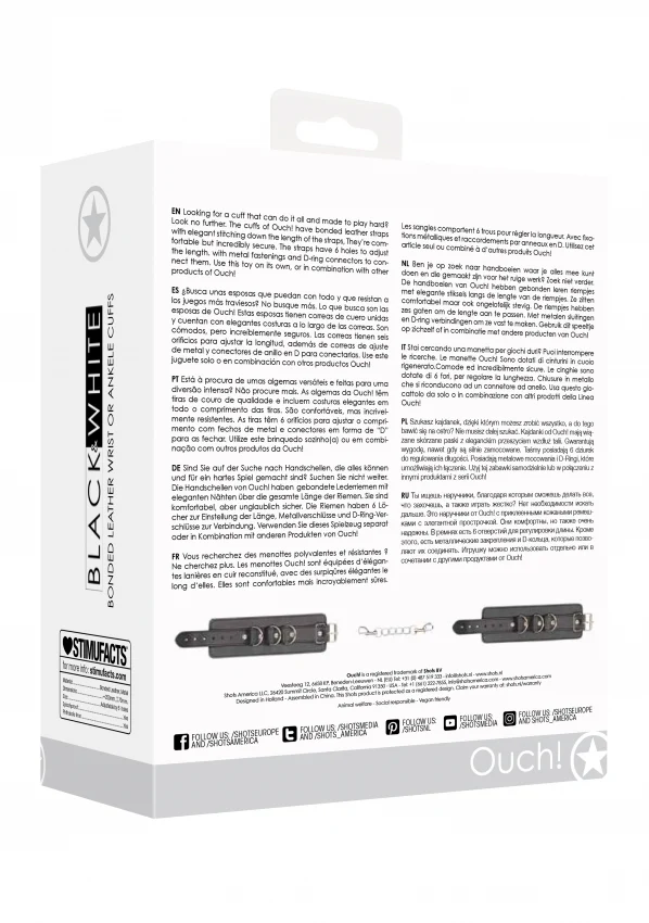 Ouch Black & White Bonded Leather Wrist or Ankle Cuffs - Image 4