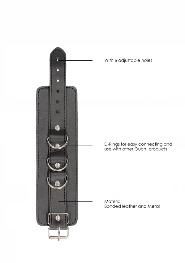 Ouch Black & White Bonded Leather Wrist or Ankle Cuffs - Image 5