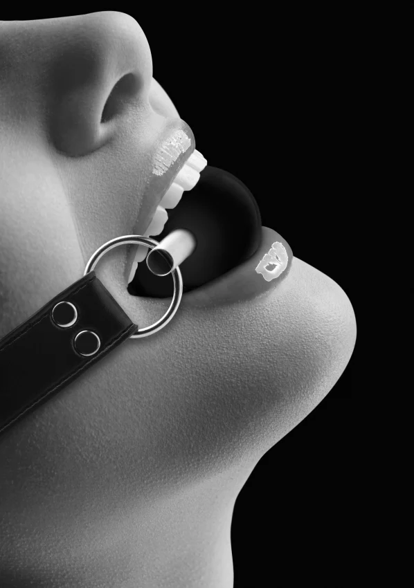 Ouch Black & White Solid Ball Gag with Bonded Leather Straps - Image 4