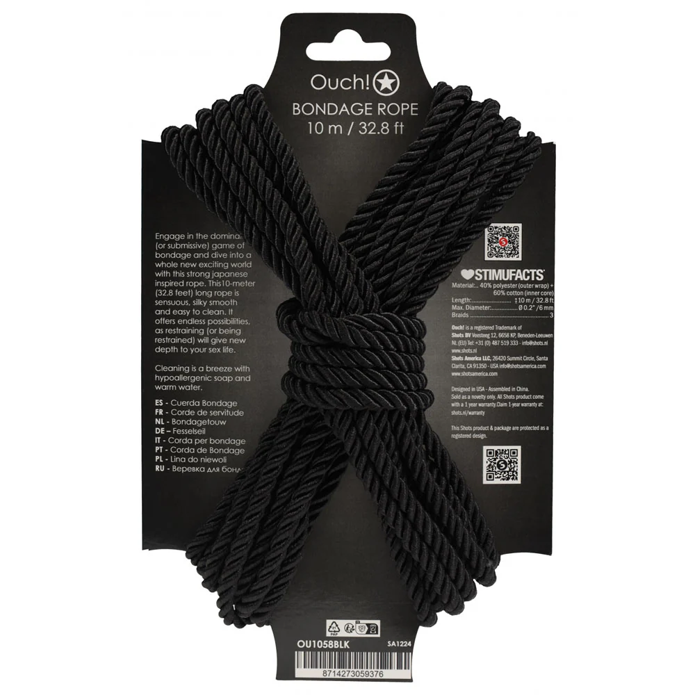 OUCH! Bondage Rope - 10 M - Black - Black Nylon Bondage Rope - 10 metre Length - Image 6