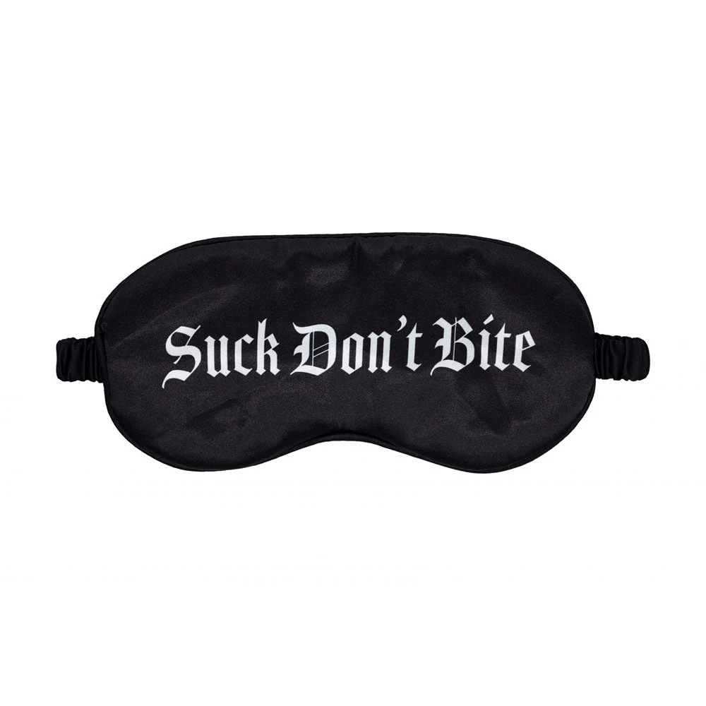 OUCH! Satin Mask - Suck Don't Bite - Black Printed Eye Mask - Image 2
