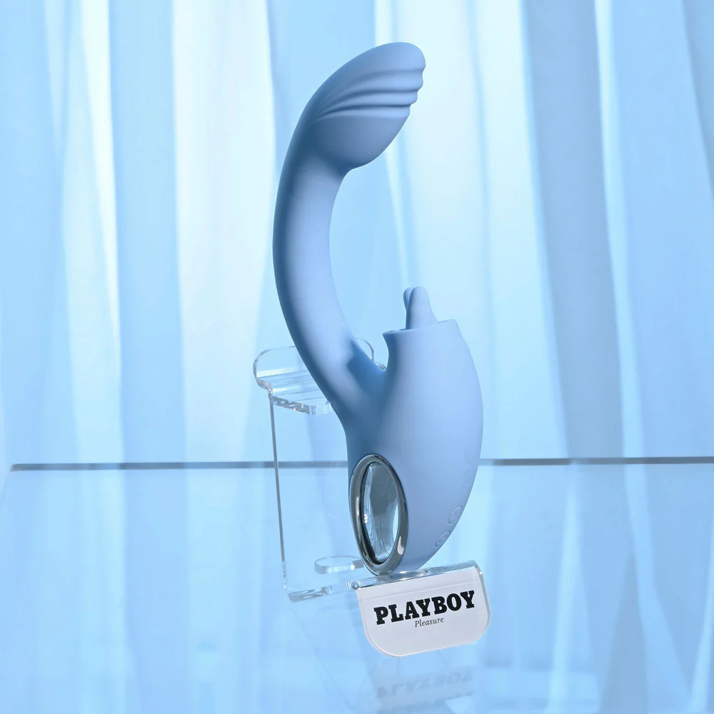 Playboy Pleasure SAPPHIRE SKY - Blue 21.6 cm USB Rechargeable Vibrator with Double Tongue Stimulator - Image 2