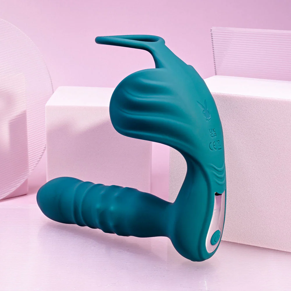 Playboy Pleasure BRING IT ON - Teal USB Rechargeable Thrusting Anal Plug with Cock Ring - Image 6