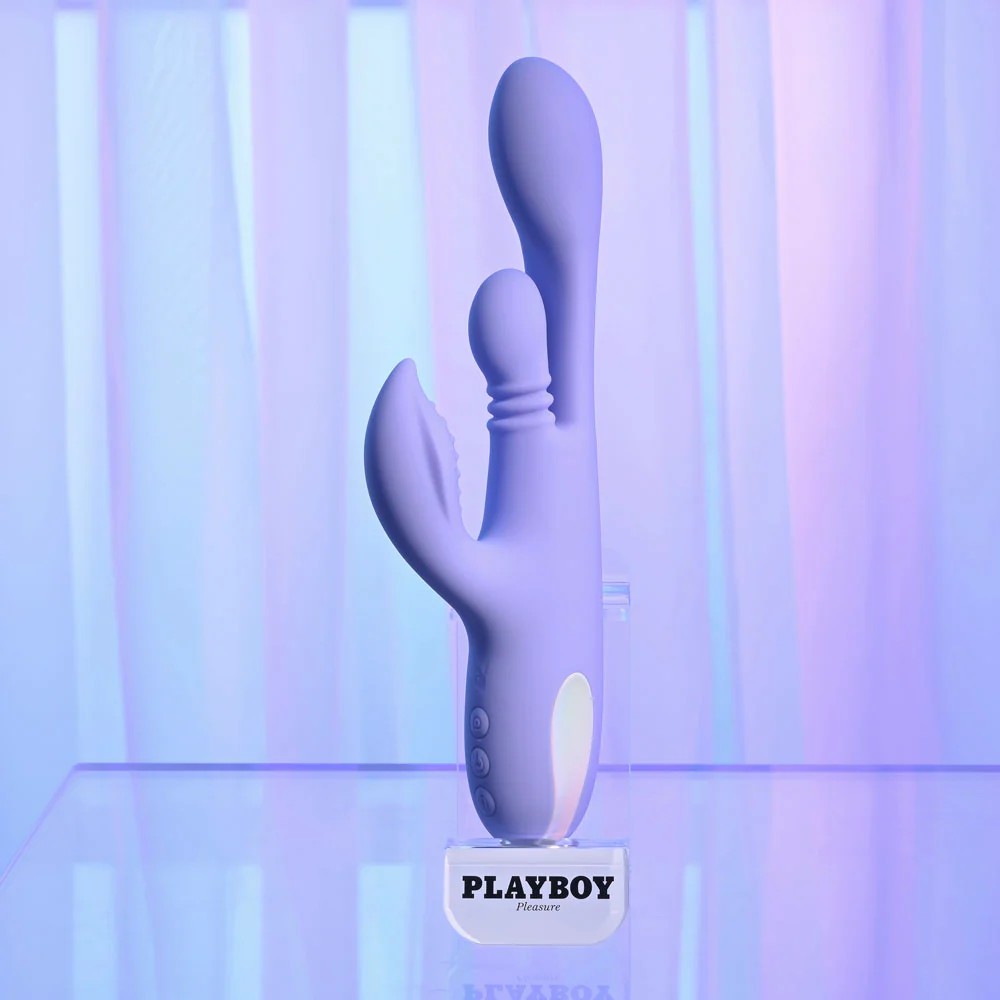 Playboy Pleasure NUBBIN RUBBIN - Purple 24.1 cm USB Rechargeable Thrusting Rabbit Vibrator - Image 5