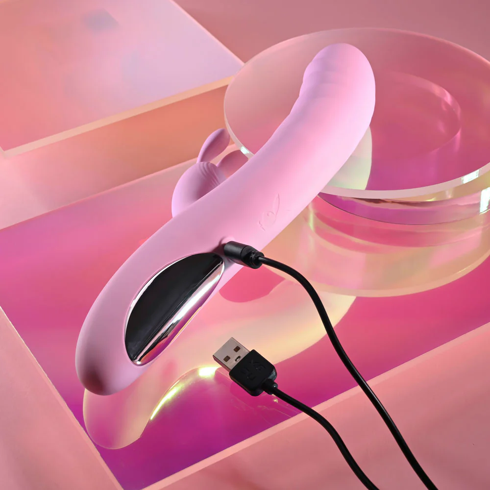 Playboy Pleasure RUB ME RIGHT - Pink 23.2 cm USB Rechargeable Thrusting Rabbit Vibrator - Image 9