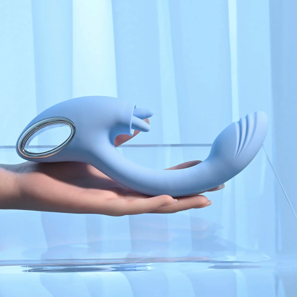 Playboy Pleasure SAPPHIRE SKY - Blue 21.6 cm USB Rechargeable Vibrator with Double Tongue Stimulator - Image 4