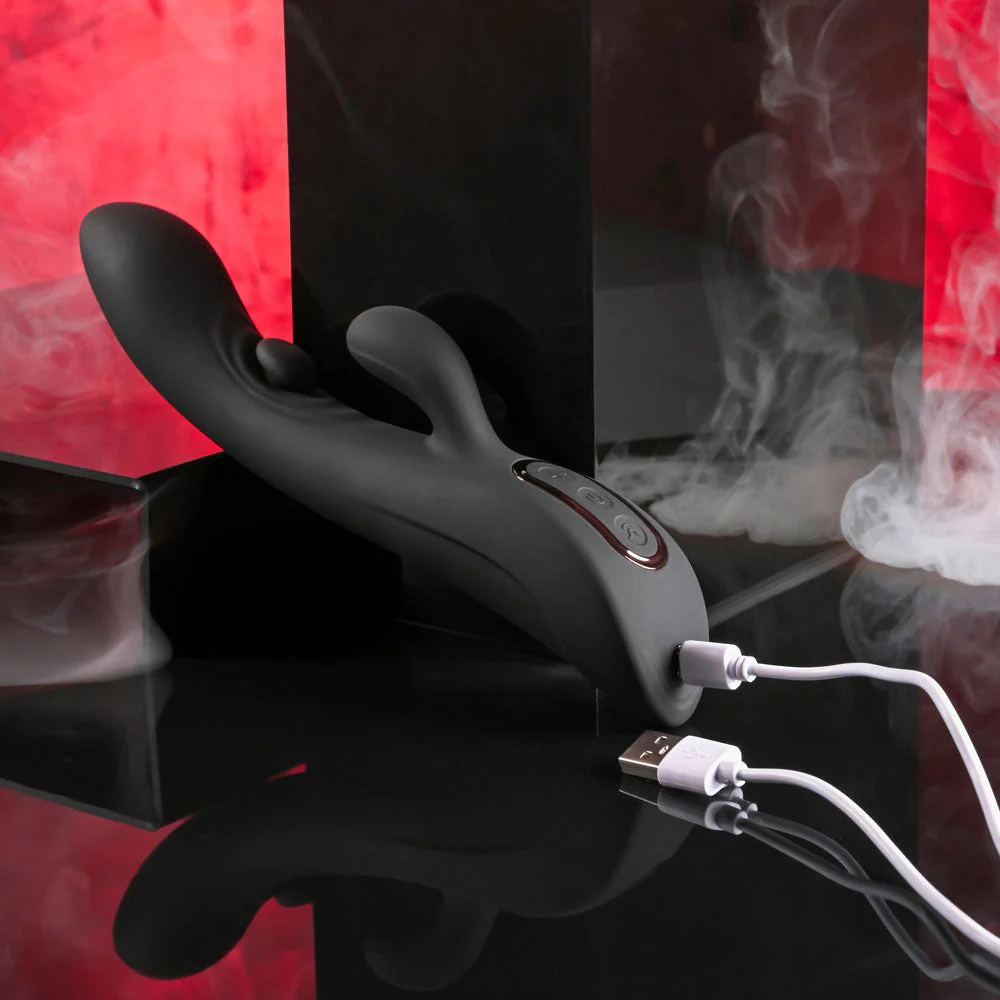 Playboy Pleasure THATS THE SPOT - Black 23.3 cm USB Rechargeable Rabbit Vibrator with G-Spot Tapper - Image 9