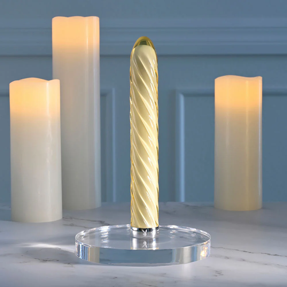 Playboy Pleasure TWIST OF FATE - Yellow Glass 17.5 cm USB Rechargeable Vibrator - Image 3